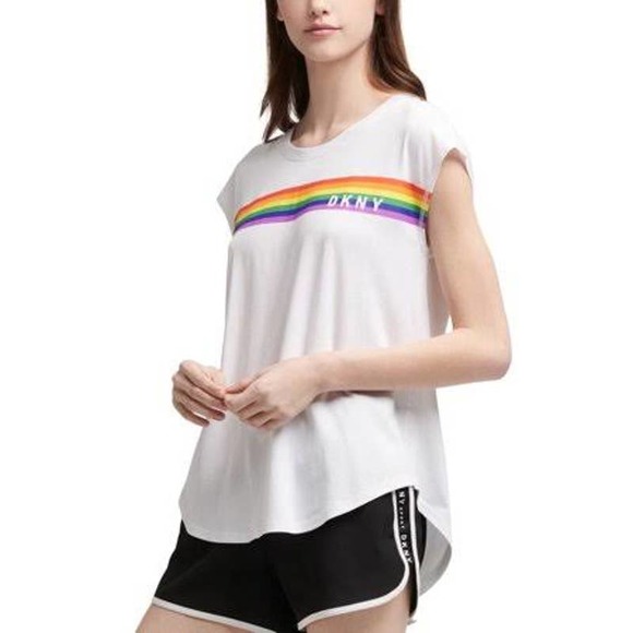 Dkny Tops - DKNY Women's rainbow Pride Logo Crew Neck Tee - White - Size L